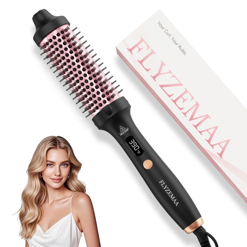 FLYZEMAA Thermal Brush, 1.5 Inch Curling Iron for Long Dry Hair, Heated Round Brush Straightener with 3 Temp Settings, 30s Fast Heat for Curling & Volumizing, Anti-Scald Nylon Bristles(Black) - Image 1
